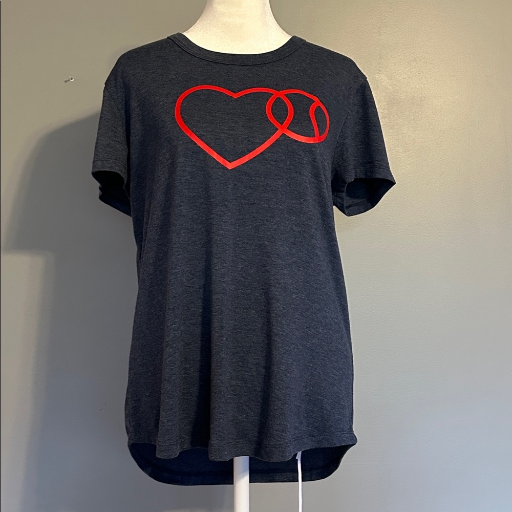 Women's Short Sleeve Heart Graphic Tee - Charcoal with Red Print
